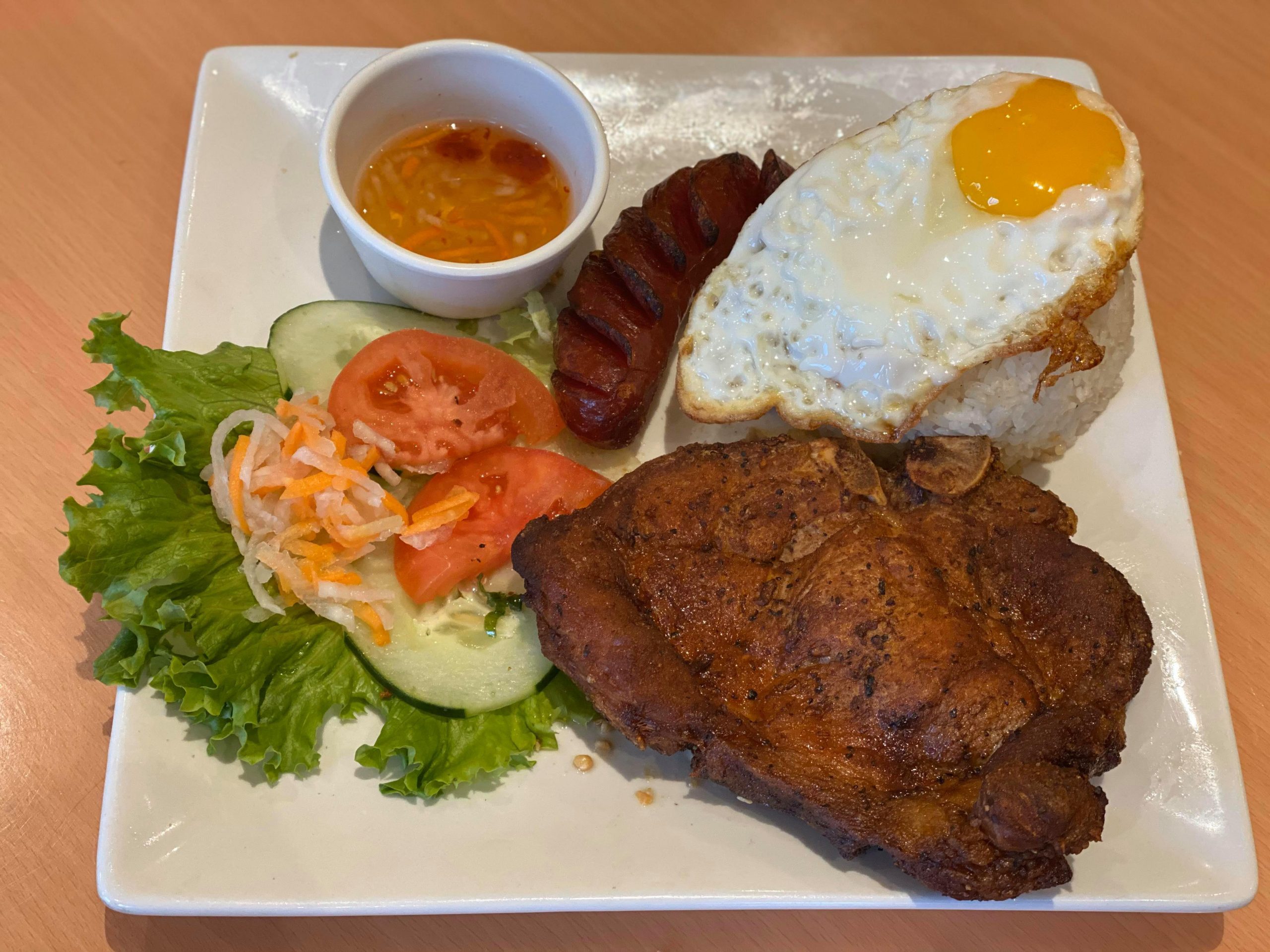 33A. Rice with Pork Chop, Eggs and Vietnamese Sausage